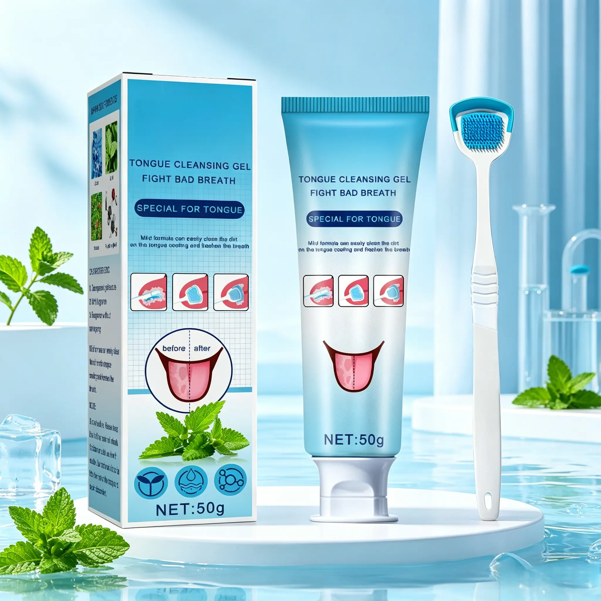 Tongue Cleaning Gel with Brush TongueCleaning Oral Care Clear Oral Odor FreshBreath Cleansing Cleanser