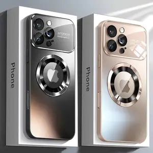 Luxury Glass Window Magnetic Wireless Charging Phone Case for iPhone 11/12/13/14/15 Pro Max Plus Shockproof PC Hard Back Cover