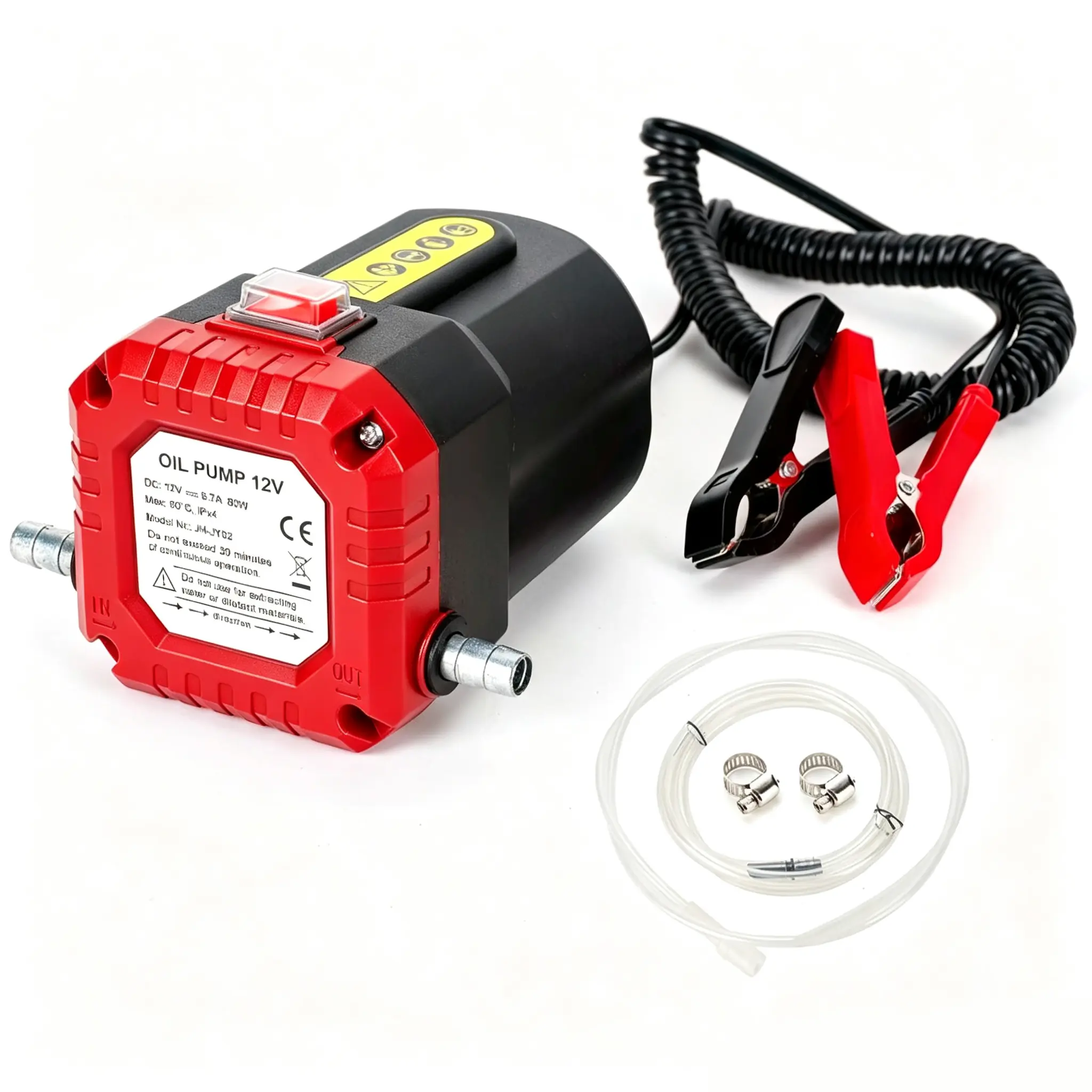 GJANSH 12V 80W Oil Extractor Pump, Oil Removal Transfer Suction Pump for Fluid Change, Diesel Scavenge Pump with Tubes Kit, Compatible with Truck RV Boat Marine (Red)