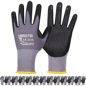 Work Gloves MicroFoam Nitrile Coated-6 Pairs,Endurance Seamless Knit Nylon,Dots on palm,Tacky Dot Grip Gloves