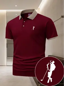Men's High-End Polo Shirt, Golf Swing Graphic Print, Summer Short Sleeve Tee, Casual Outdoor Wear, Birthday Gift, Fitted Design