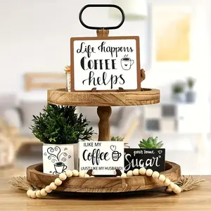 Coffee Themed Wooden Sign, 8 Counts/set Coffee Letter Pattern Wooden Sign, Home Decor for Coffee Shop, Bar, Living Room, Bedroom