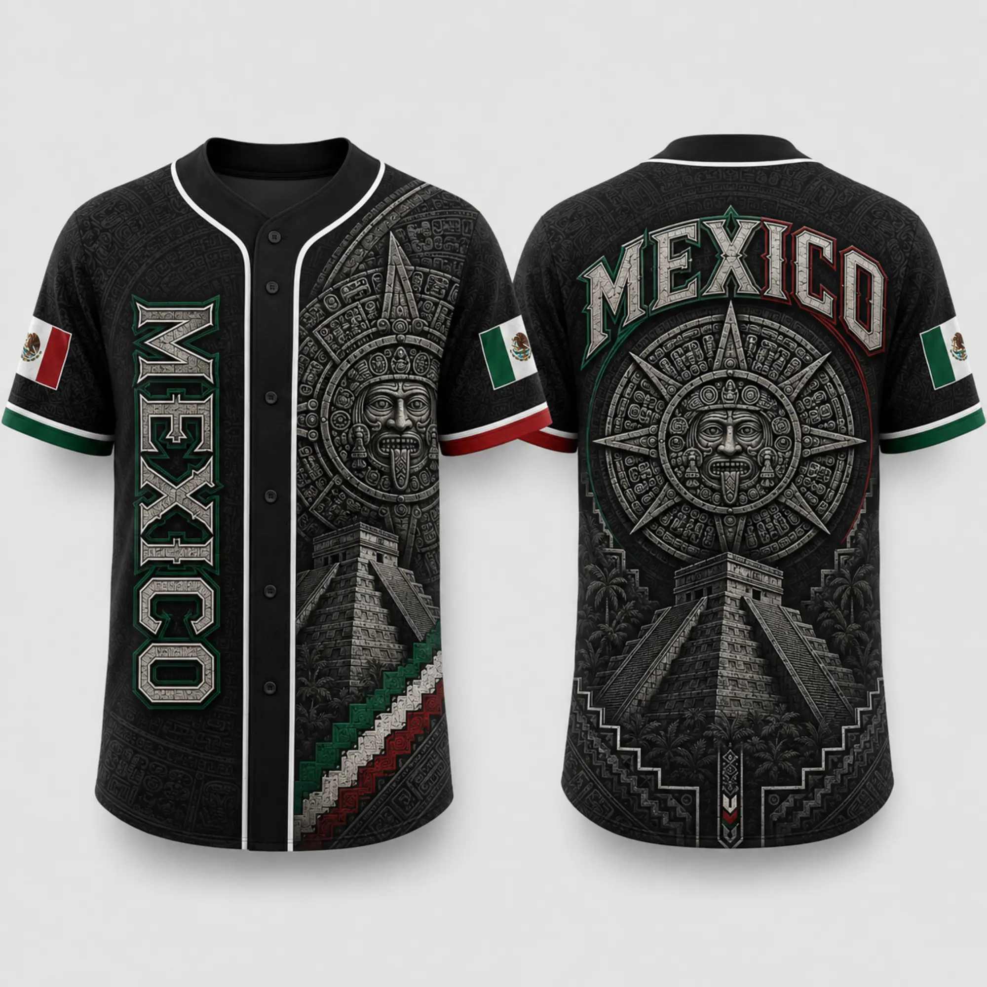2026 Mexico Heritage Graphic Baseball Jersey, Breathable Mesh Short Sleeve Shirts, Button   Green & White Casual Summer Clothing, Limited 3D All-Over Print Jerseys,  Edition Unisex Style Summer Oufit