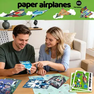 Paper Airplane Origami DIY Toy Set, 3D Colorful Cardstock (2 Sets), Brain Teaser Craft Kit, Parent-Child Interactive Foldable Paper Plane