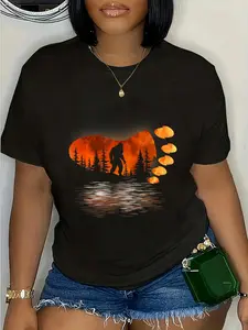 100% Cotton Bigfoot Sasquatch Full Moon In The Forest For Men Women T-Shirt
