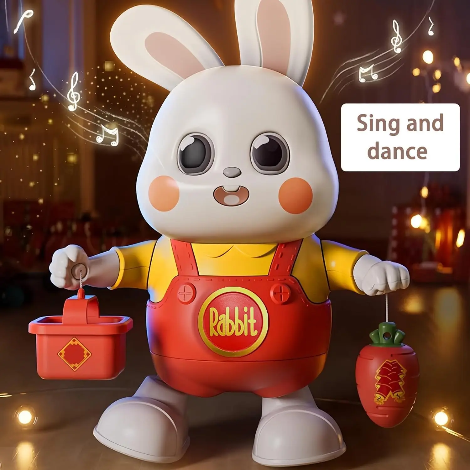 Easter Bunny Toy Rechargeable Lights Up Plays Dance Music Rolls Over Walks Soothing Sensory Light-Up Toy Christmas Halloween Gift for Boys Girls Holiday Gift Stuffer