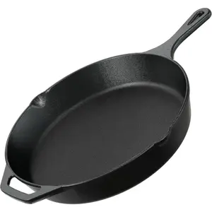 Cast Iron Skillets 12 Inch, Chef's Pan, Pre-Seasoned Frying Pan, Stovetop, Oven, Campfire and Grill Large Skillet, Even Heat Distribution Multipurpose Cast Iron Pan - Black