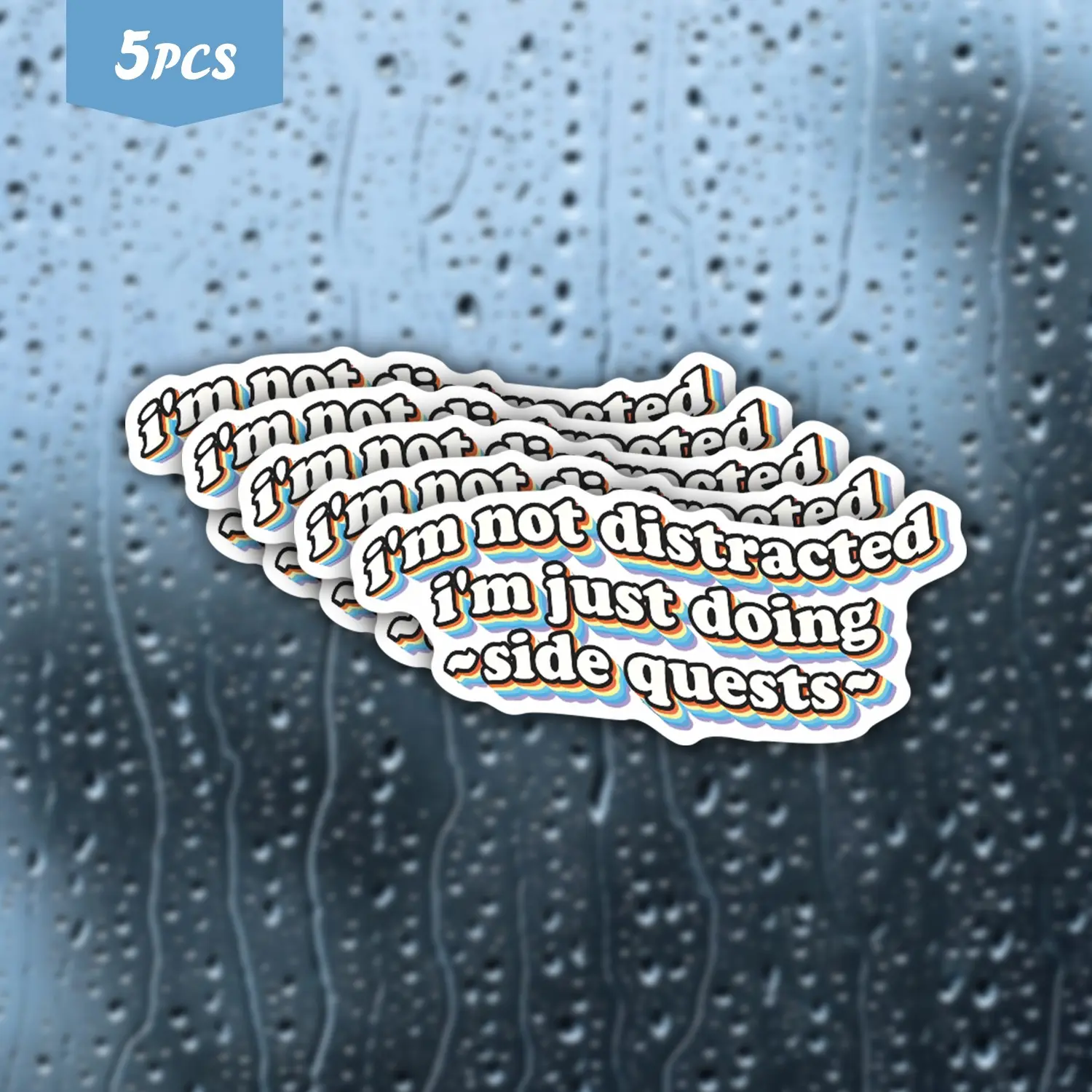 5Pcs Groovy Side Quests Waterproof Vinyl Sticker, Self-Adhesive Decal, Suitable For Water Bottles, Laptops, Cars, Tablets, Ideal For Retro Style Fans, 70s Aesthetic Lovers And Playful Procrastinators