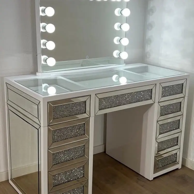 Vanity Mirror with LED Lights, 360-Degree Rotatable, Tabletop Makeup Mirror for Bedroom Vanity