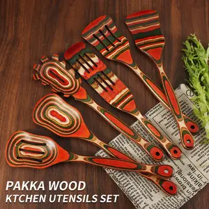 WOSPONFAN Wooden Spoons for Cooking, Kitchen Utensils Set, Pakkawood Kitchen Cooking Utensils Set, Apartment Essentials Wood Serving Spatula spoon, Salad Tongs, Home & kitchen Gift for Women