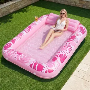 Inflatable Tanning Pool Lounger Float With Cup Holders,4-in-1 Sunbathing Pool bed with Inflatable Pillow, 70“/85″Tanning float for Adults＆kiddie Pool,Portable Water Lounge for Family Outdoor, Backyard＆Summer Water Party