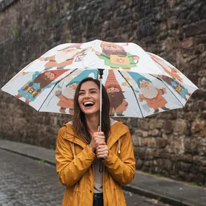 Gnomes Garden Party Pattern Umbrella | Semi-Automatic Rain