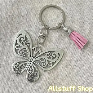 Silvery Hollow Butterfly Keychain Pendant With Tassel Purse Bag Key Ring Pendant