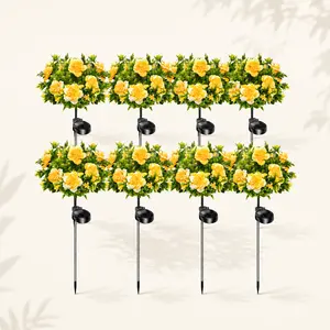 8 Pack Solar Yellow Carnation Garden Lights, Outdoor Artificial Flower Stake Lights with Warm Floral Glow, Auto On at Night, IP65 Waterproof Decorative Lights for Garden, Yard, Patio, Lawn and Pathway