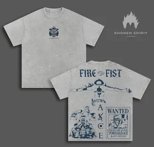 Fire Fist Legacy Shirt | Anime Pirate Tribute Graphic Tee, Vintage Washed Grey Unisex Streetwear, Wanted Poster Design, Brotherhood & Flame Symbol Aesthetic Shirt Premium Cotton Oversized Style