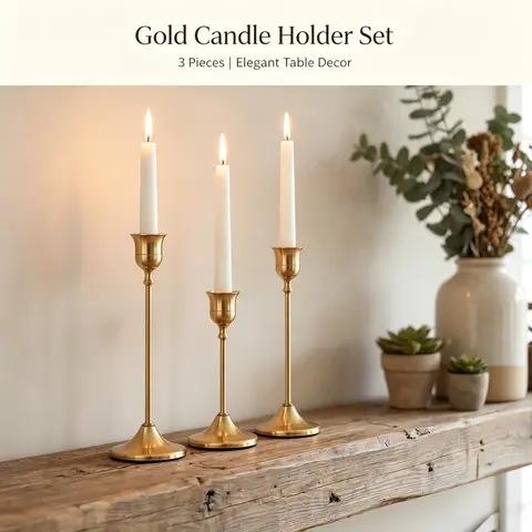 3Pcs Tapered Aluminum-Iron Candle Holders, Classic Sturdy Multi-Color Casual Aesthetic Home Decor, Table Centerpiece for Anniversary, Birthday (Candles Not Included)
