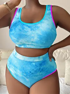 Plus Size Two-piece Set Colorblock Summer Tankinis Set, Casual Swimwear Set for Beach Pool, Women's Swimsuit for Summer, Tankini Bathing Suits, Tankini Outfit, Tankini Swimsuits Women