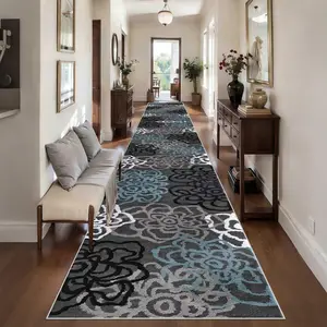 Modern Luxury Blue Abstract Pattern Long Rug, Easy Clean Entryway Mat, Suitable for Living Room Bedroom Hallway Balcony Kitchen Bathroom