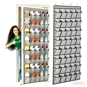 Meolsaek Over-the-Door Shoe Organizer with 40 Breathable Mesh Pockets, Hanging Shoe Organizer for Door with 4 Metal Hooks, Shoe Organizer for Closet, Bedroom, Bathroom, Pantry, 76.4" x 27.5" x 5"