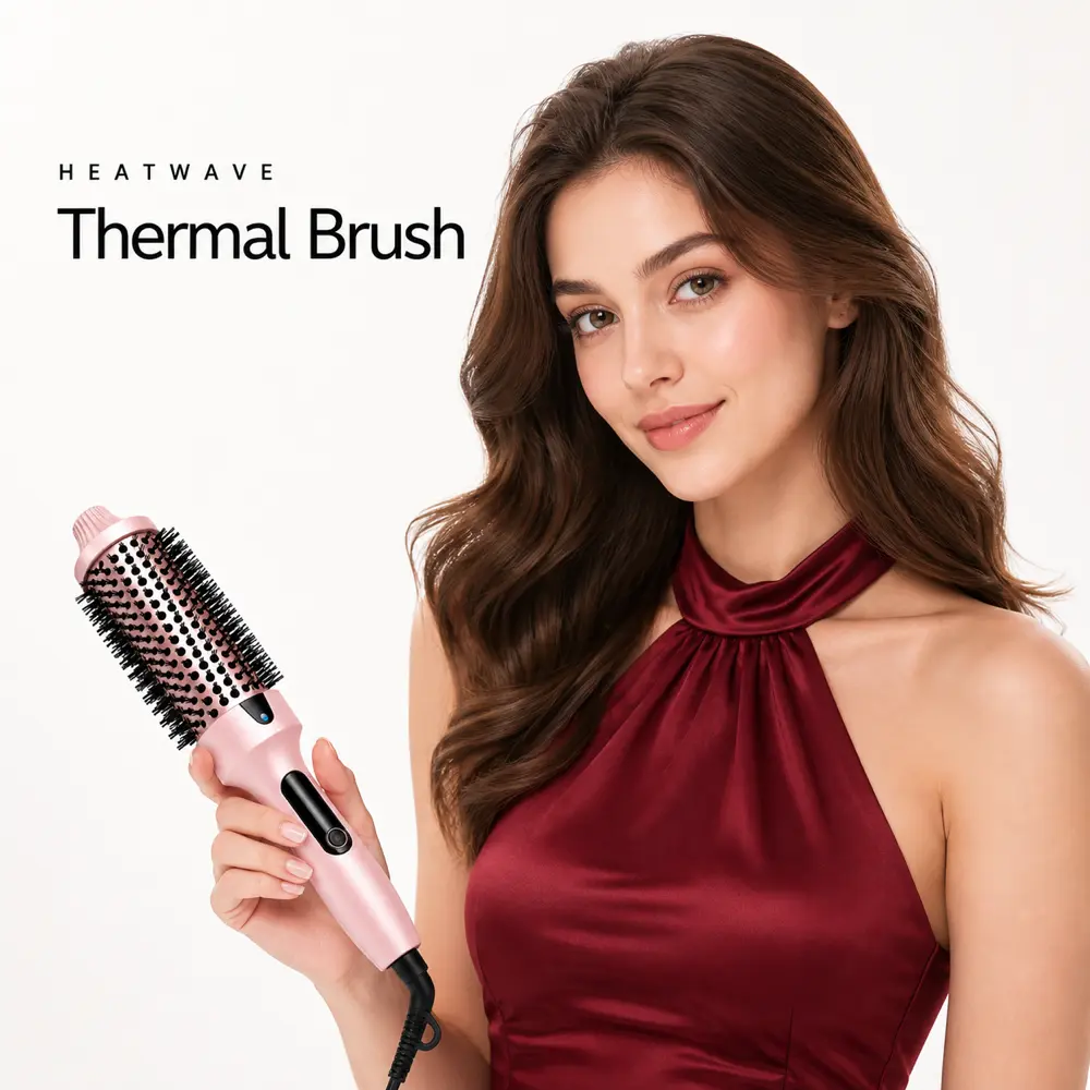 Boost 1.5 inch Heated Round Brush,Thermal Brush,Dual Voltage, Pink, Less Damage,  Hair Heated Curler Brush,Negative Ions Single,for wavy hair,long-lasting wave,Detangler Straightening,summer vibes,Crimper Curling Irons,hair tools for styling
