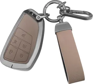 for Chevrolet Metal Key Fob Cover,PU Leather Zinc Alloy Key Case,for GMC Yukon Denali Sierra 2021-2025