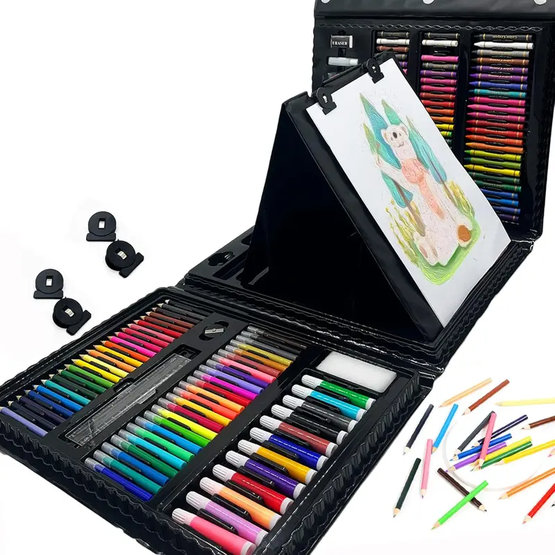 208 PCS Art Supplies,Drawing Set Art Kits for Valentines Day Gifts Kids Girls Boys Teens Artist, Art Set with Trifold Easel, Includes Crayons, Colored Pencils, Coloring Book, Scissors, Origami Paper