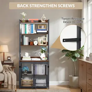 2-in-1 Modern Bookshelf Desk – Durable Metal & Particleboard Office Bookcase, Space-Saving Design, Integrated Storage Shelves for Home Office/Study/Small Apartment