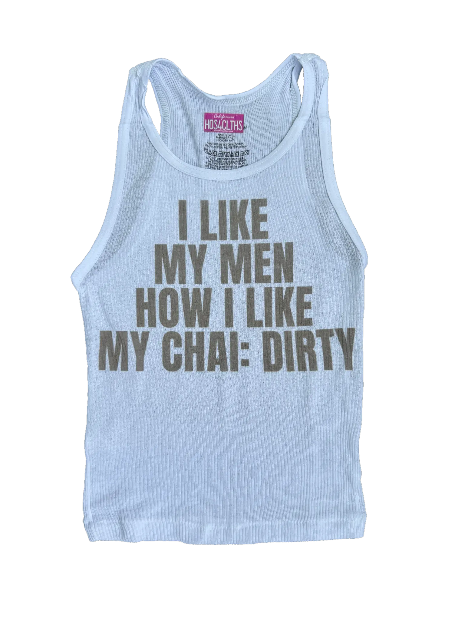 CHAI LATTE WHITE RIBBED SEE THROUGH TANK TOP Funny Cutesy Alt Cute y2k Graphic Tank Slogan