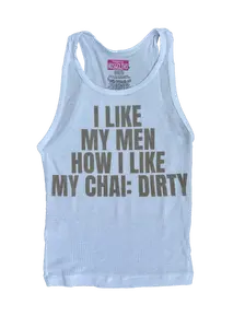 CHAI LATTE WHITE RIBBED SEE THROUGH TANK TOP Funny Cutesy Alt Cute y2k Graphic Tank Slogan