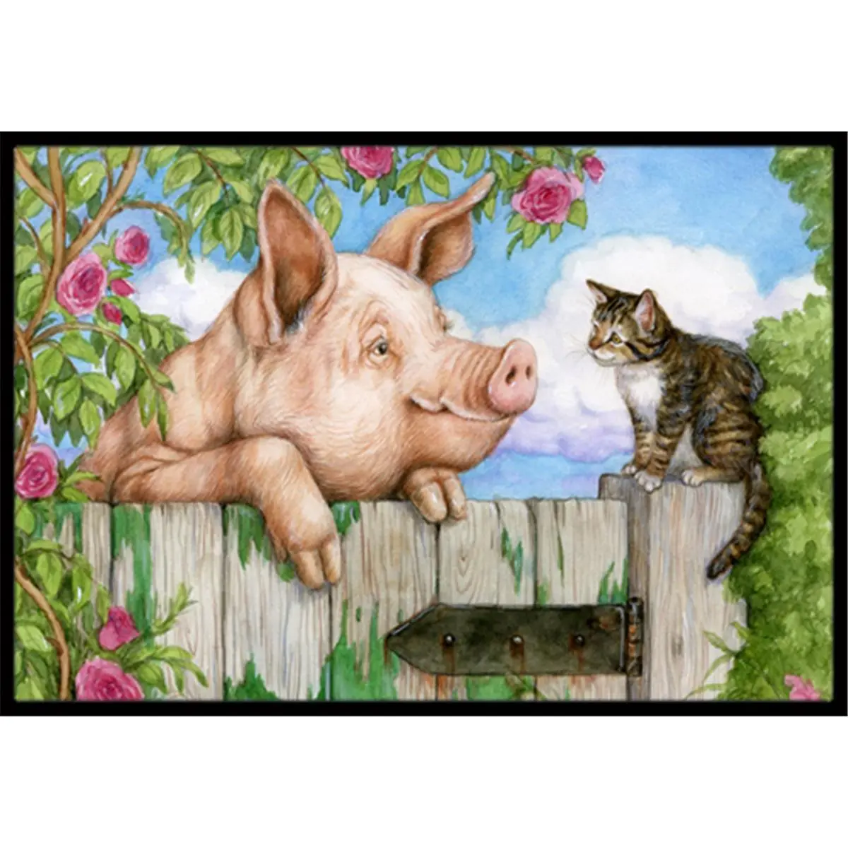 212 MAIN Durable Farm Animals Area Rug, 24x36 in Indoor-Outdoor Rubber-Backed Mat with Pig & Cat at the Gate Artwork, Fade-Resistant Durable Area Rugs