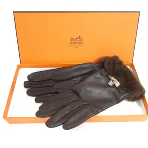 Pre-owned HERMÈS Lambskin Small Leather Goods Hermes Princess Kelly Leather Mink Gloves
