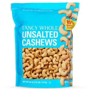 Fancy Whole Cashews, Unsalted, 2.5 lbs - Premium Roasted Snack Bulk Bag, Perfect for Snacking, Cooking, Baking, Salads, Desserts, Resealable Pouch for Freshness, Large Crunchy Cashew Nuts for Sharing or Daily Use