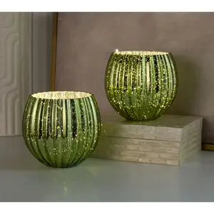 Illuminated 6"D Ribbed Mercury Glass Rose Bowl