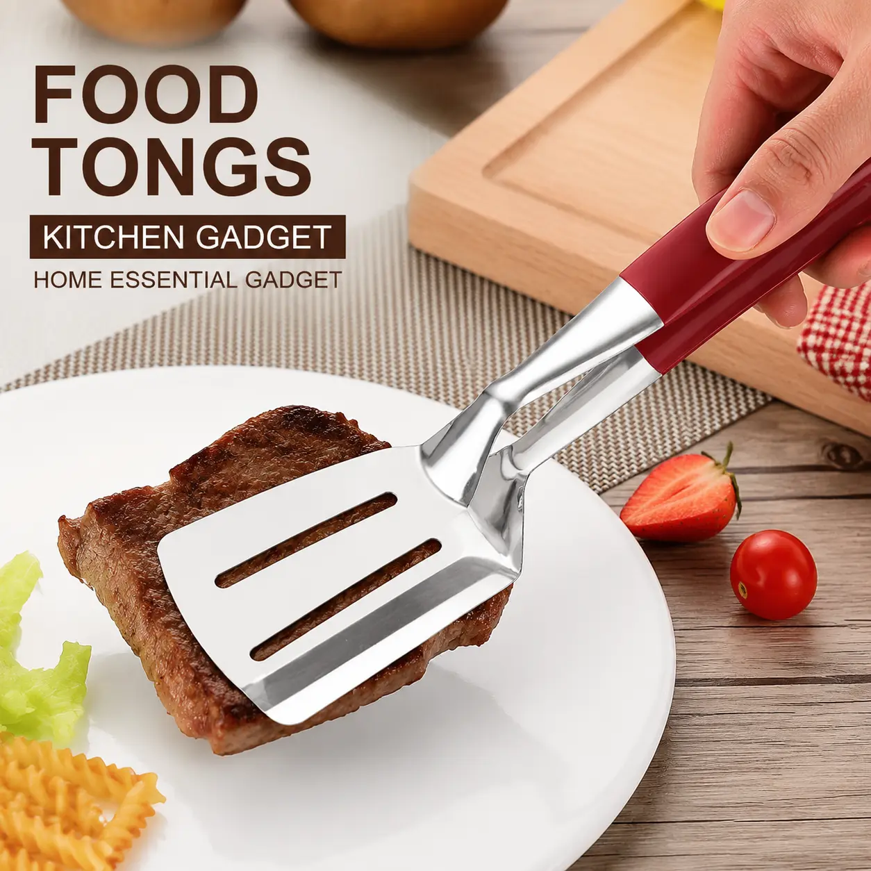 Stainless Steel Multi-Functional Steak Spatula Clamp, Kitchen Cooking Tongs for Fried Steak, Grill Use
