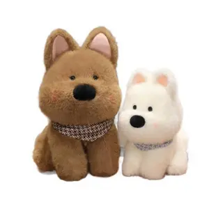 Cute West Highland White Terrier Plush Toy, Soft Stuffed Dog with Scarf, Kawaii Westie Plushie for Kids & Adults