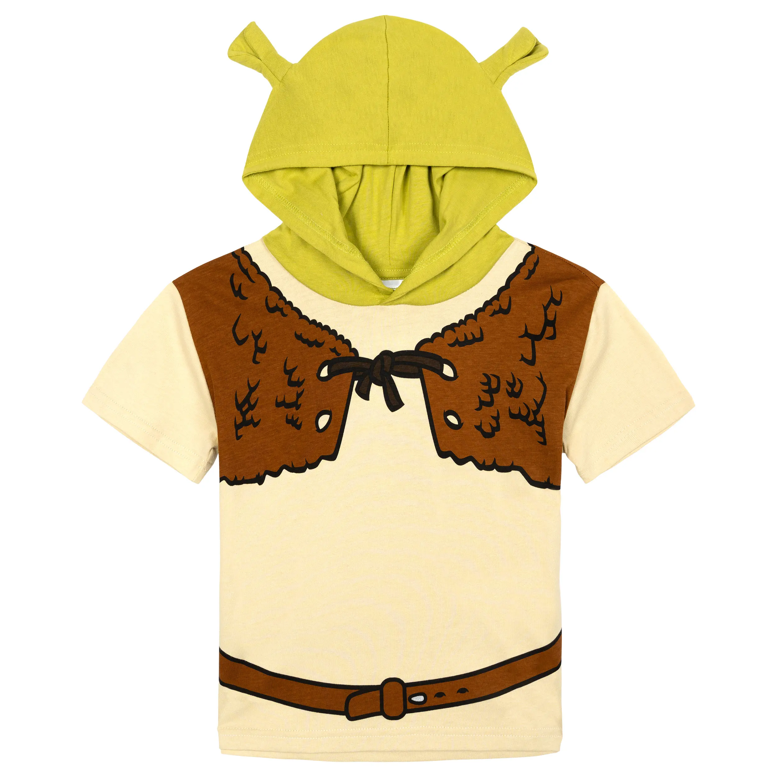 DreamWorks Shrek Halloween Costume Short Sleeve Hooded Graphic Tee Green Tan Toddler to Big Kid