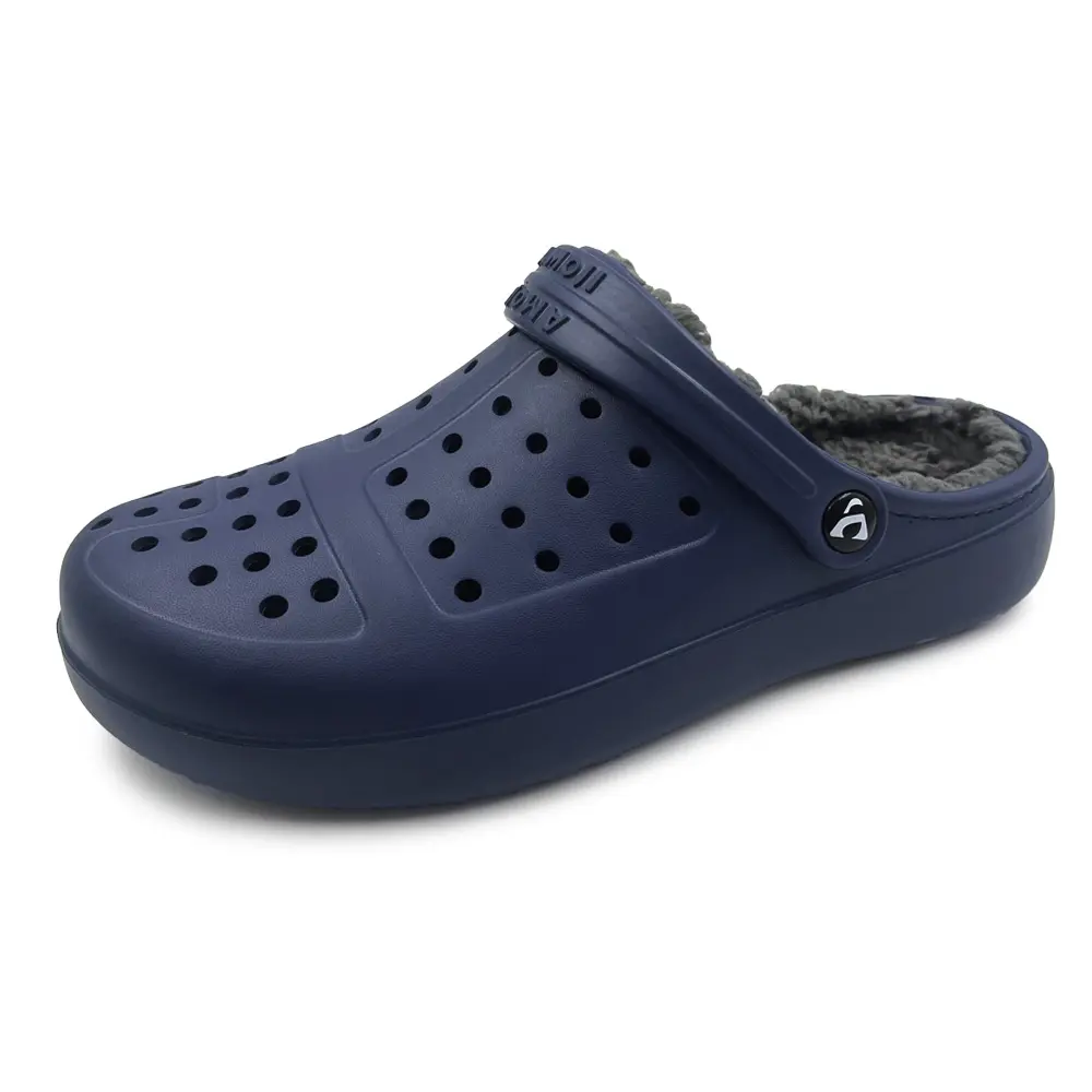Amoji Unisex Winter Fluffy Clogs Fur Lining Garden Shoes Warm Furry Indoor Lined House Fuzzy Fleece Ferry Slippers D8818
