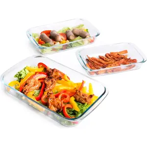 Set of 3 Basic Rectangular Tempered Glass Bakeware, Glass Baking Dishes Baking Pan Set - 1L,1.5L,2L