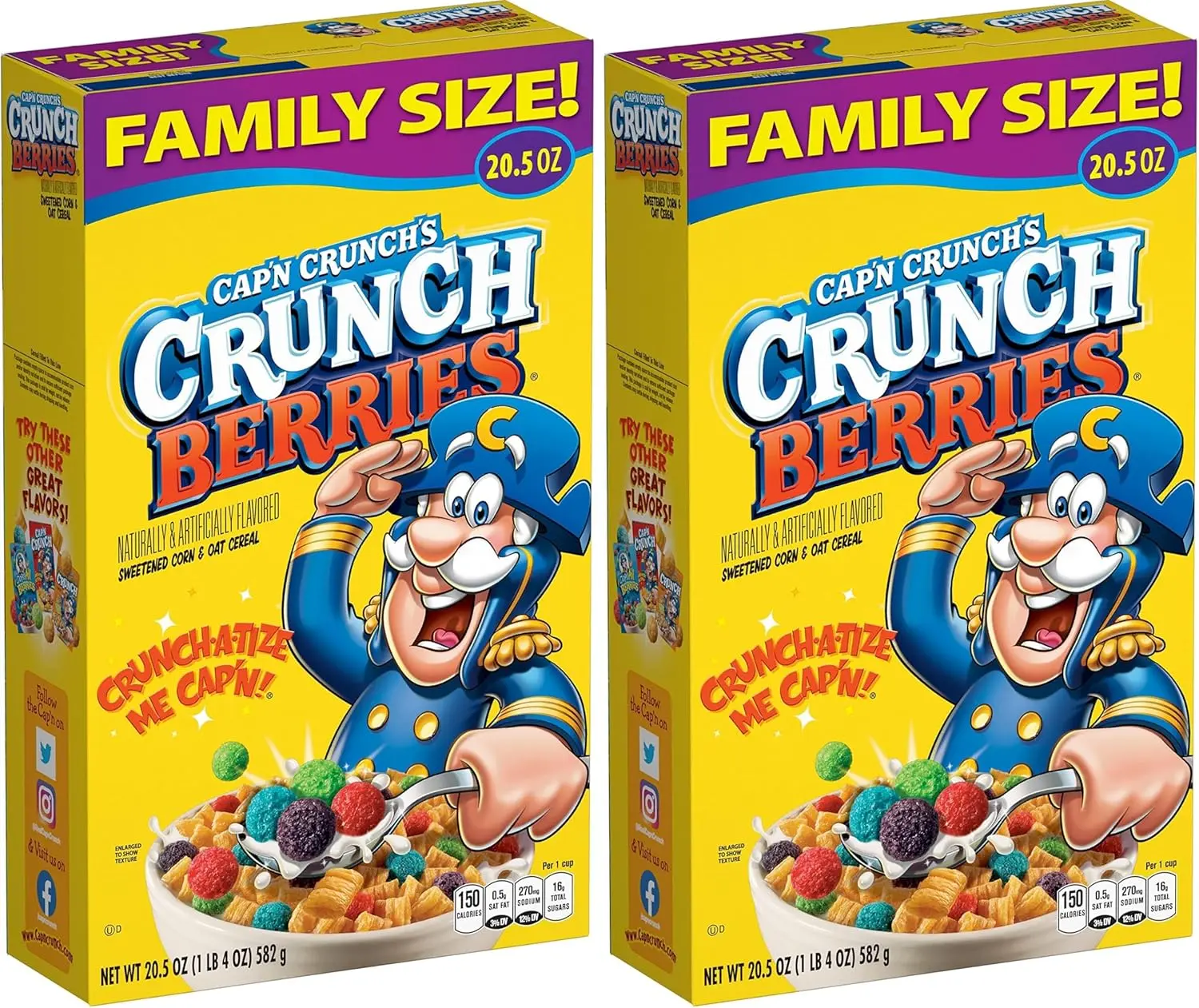Cap'n Crunch Cereal, Crunch Berries, 20.5oz Box (Pack of 2)