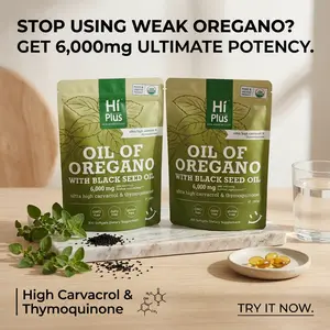 HiPlus 2-pack Oregano Oil & Black Seed Oil 6000mg Supports Daily Wellness 300 Softgels Non-GMO Resealable Bags