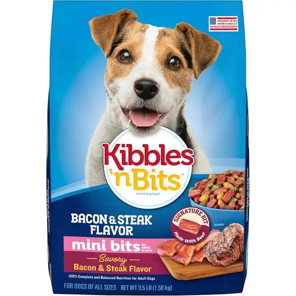 Kibbles ‘n Bits Mini Bits Small Breed Dry Dog Food, Savory Bacon & Steak Flavor for Adult Dogs, 3.5 lb. Bag