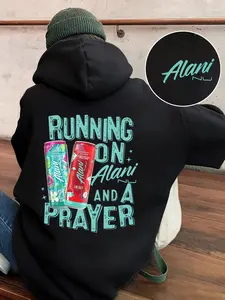 Women's Energy Hoodie with Anime and Prayer Print, Funny Motivational Caffeine Sweatshirt, Casual Loose Fit for Fall & Winter