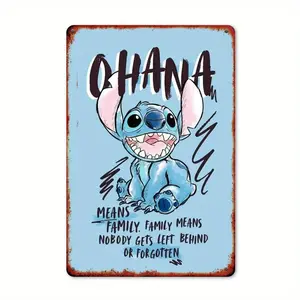 DISNEY CLASSIC Stitch Inspired "OHANA" Tin Sign, Family Themed Wall Art for Living Room, Kitchen, Study, Cafe Decor, Room Decor Decoration Rectangle Design
