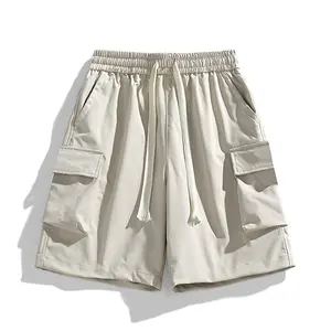 Men's Beige Cargo Shorts - Functional Pockets, Comfortable Fit, Perfect for Casual Daily Wear and Outdoor Activities