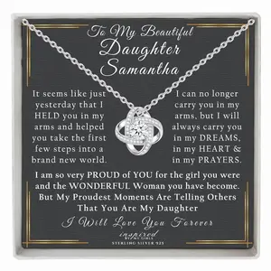 Personalized Gift For Daughter, Sterling Silver Daughter Necklace, Infinity Of Love Knot Pendant, 22" Adjustable Chain, From Mom Or Dad 9IE