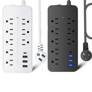 Party Gifts US Power Strip Surge Protector 8 AC Outlets 3 USB Ports Type C Port 4FT Cable Multi Charging Station Home Office Use for Travel