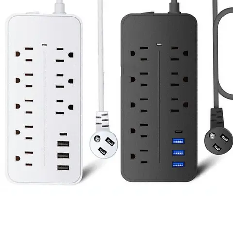 Party Gift Wall Outlet Extender - 1x Surge Protector Power Strip with 4ft Cord, 8+4 Ports, Durable ABS Shell, 14-22V/110V, 13A Overload Limit, 1625w/2000w, USB Panel, Smart Auto Multi-Charge Power Outlet Panel for Home & Travel Devices