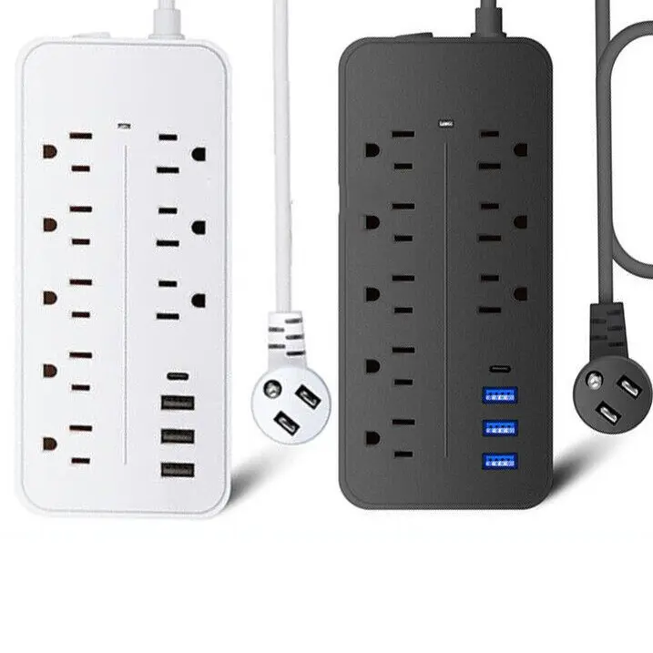 Party Gifts US Power Strip Surge Protector 8 AC Outlets 3 USB Ports Type C Port 4FT Cable Multi Charging Station Home Office Use for Travel