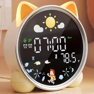 Cat-Themed Trendy Training Alarm Clock with Noise, Colorful Night Light, Sleep Countdown Function, Digital Table Clock