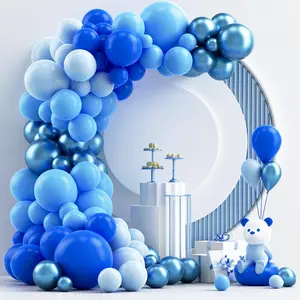 124-piece blue balloon garland arch set, including light blue, royal blue, and metallic blue balloons in four sizes: 18 inches, 12 inches, 10 inches, and 5 inches.Suitable for birthday parties, baseball-themed decorations, and more.